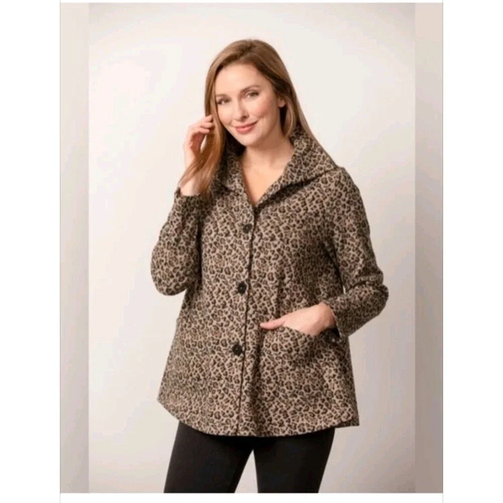 Habitat Jacket Womens Small Leopard Print Button‎ Front Animal Pattern Coat